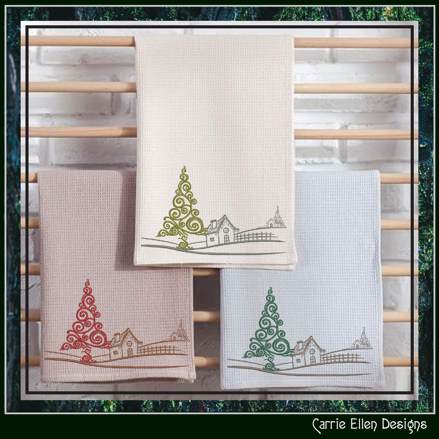 Christmas Machine Embroidery Design, Decorative Christmas Tree Landscape, Winter Holiday Design, 6 Sizes (3072)