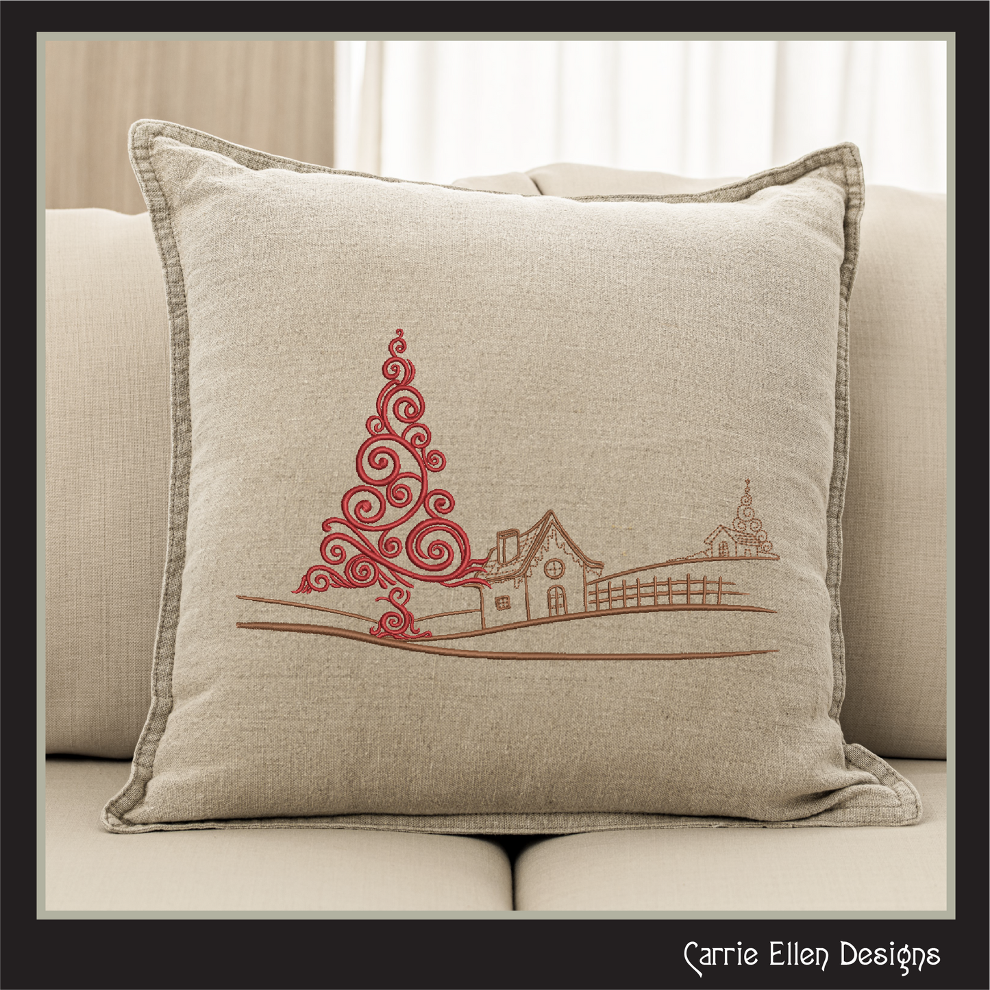 Christmas Machine Embroidery Design, Decorative Christmas Tree Landscape, Winter Holiday Design, 6 Sizes (3072)
