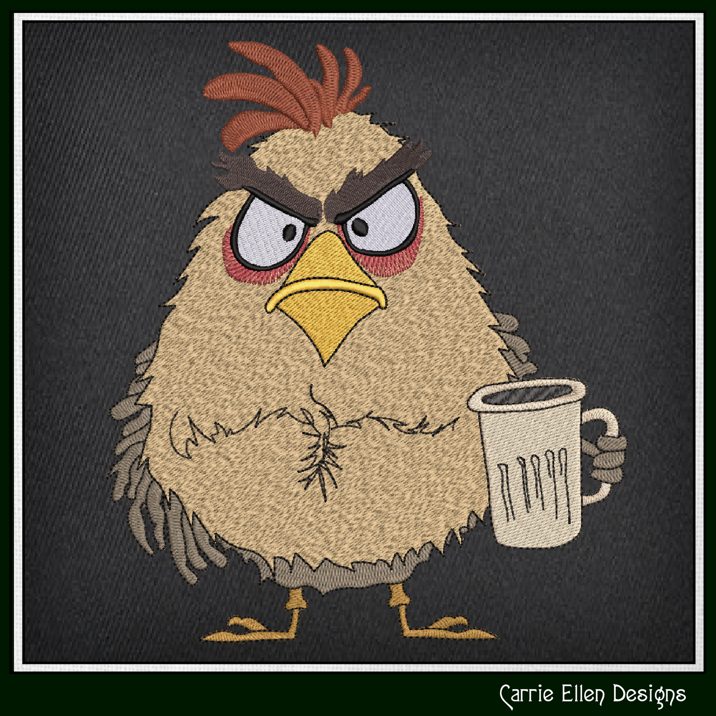 Seriously Grumpy Bird Holding Mug Machine Embroidery Design – Funny Bird Design, 6 Sizes (3078)