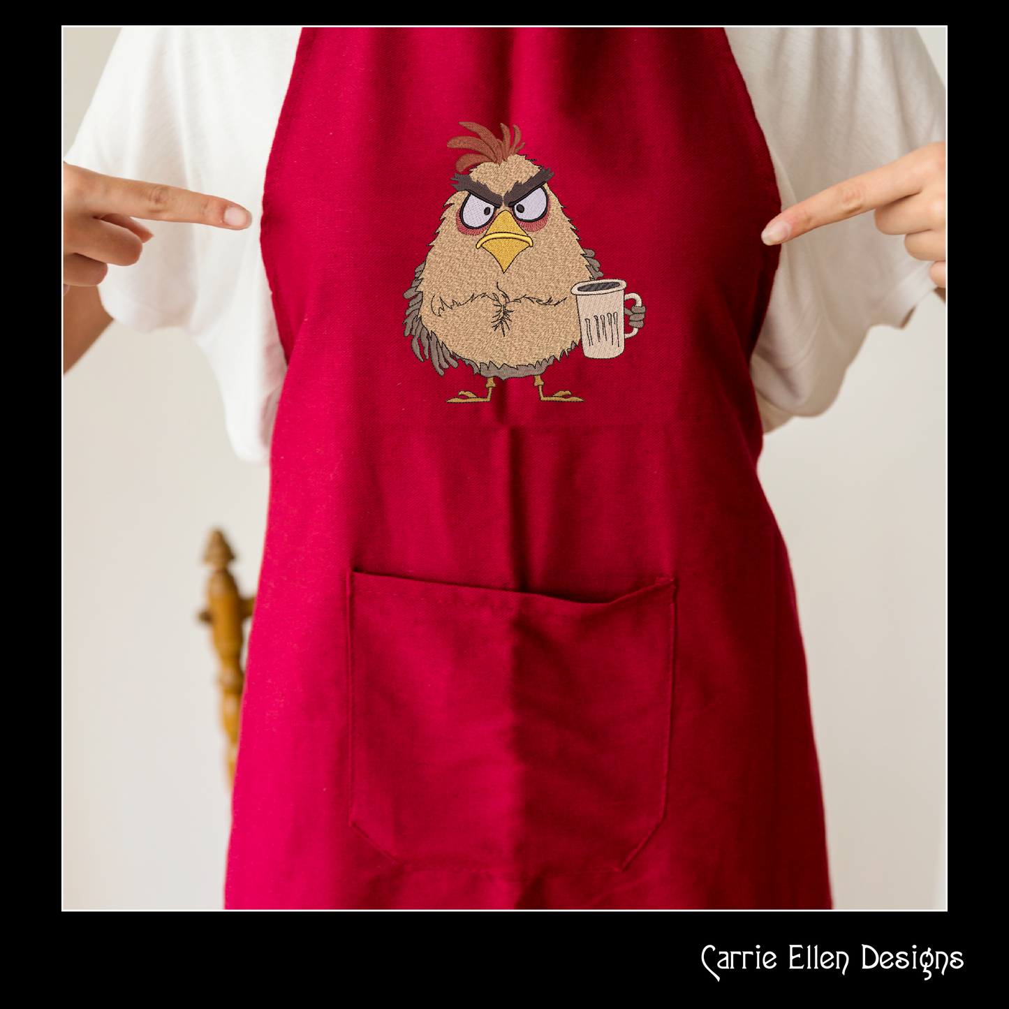 Seriously Grumpy Bird Holding Mug Machine Embroidery Design – Funny Bird Design, 6 Sizes (3078)