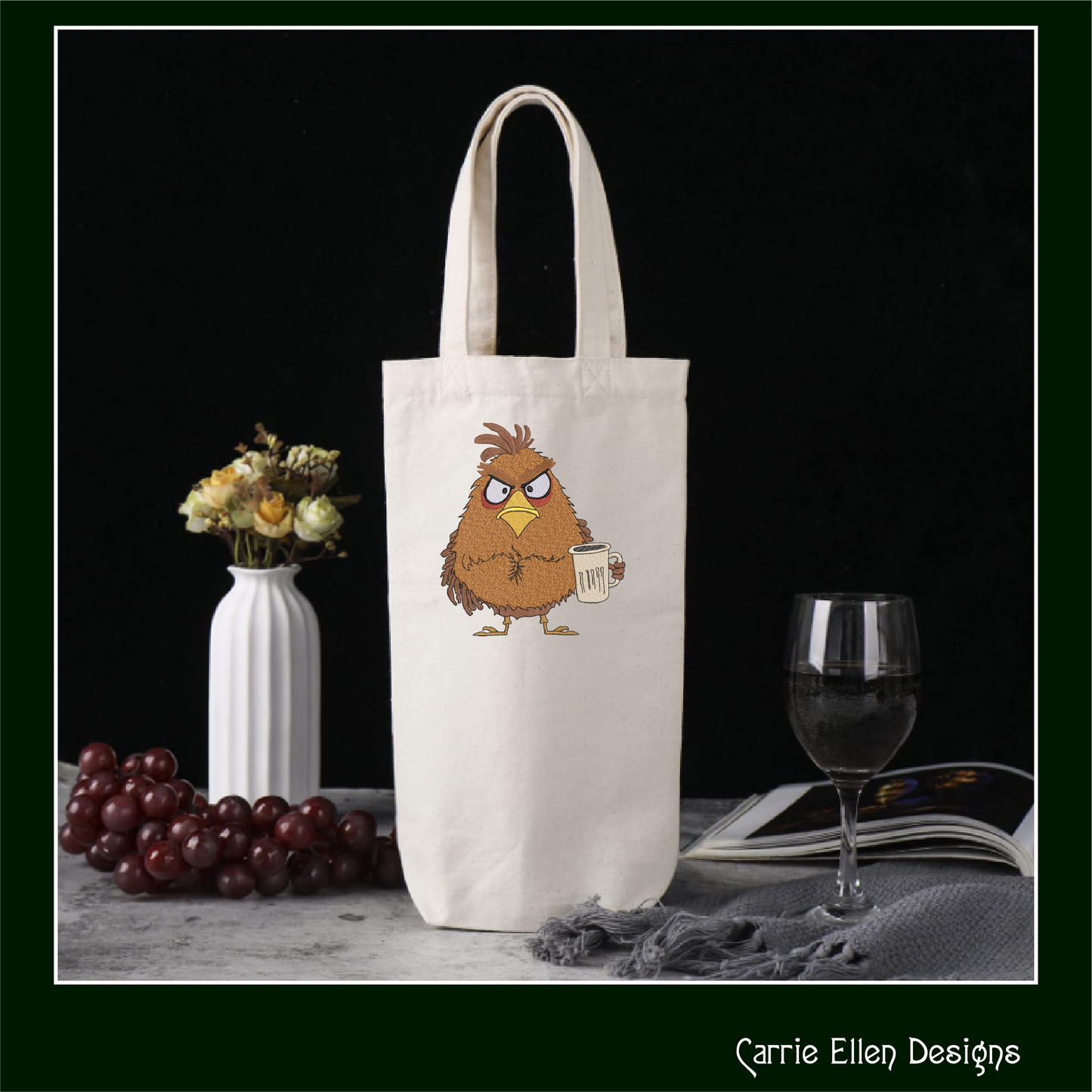 Seriously Grumpy Bird Holding Mug Machine Embroidery Design – Funny Bird Design, 6 Sizes (3078)