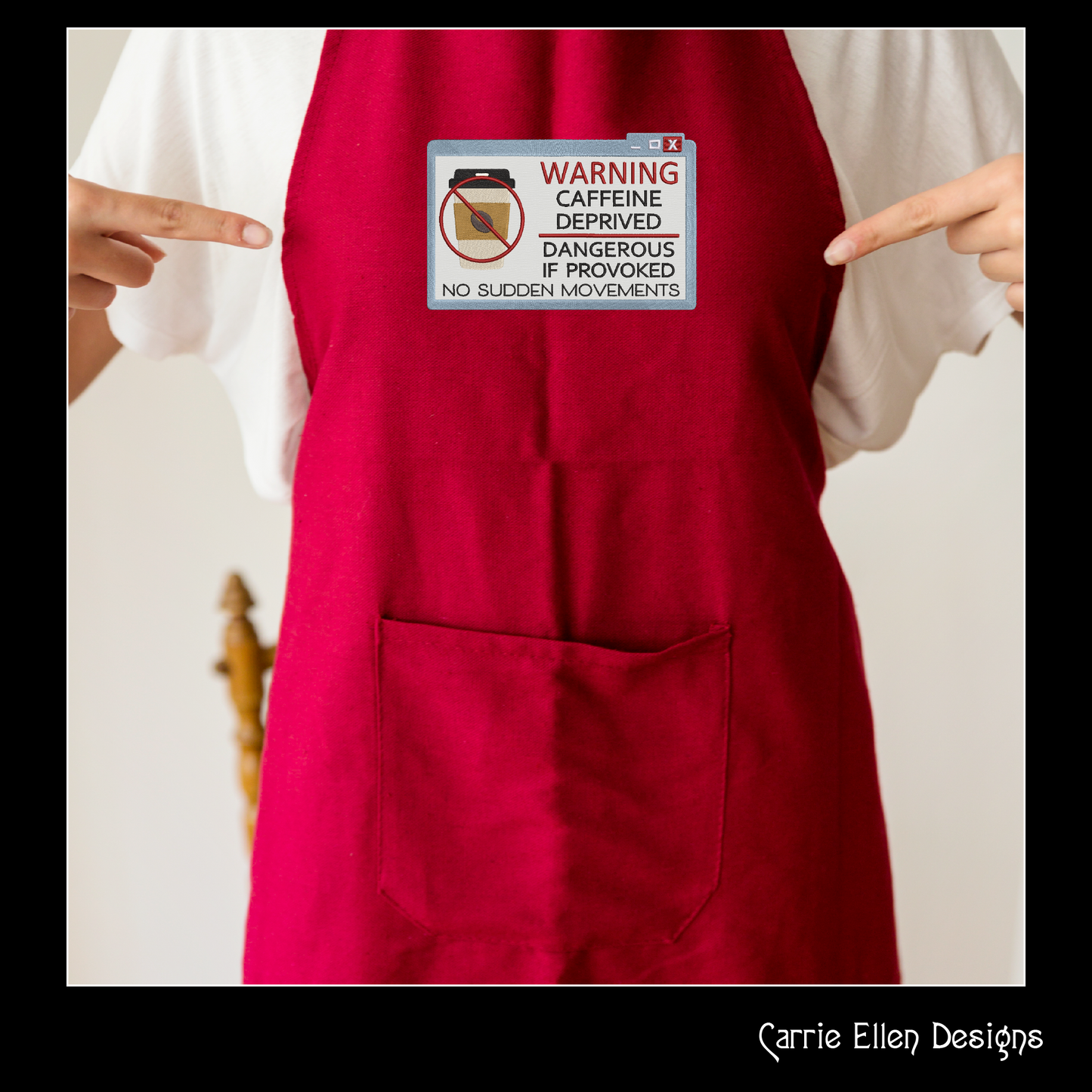 Funny Coffee Machine Embroidery Saying, Caffeine Deprived Warning Design, Snarky Caution Pop-Up Applique, 6 Sizes (3112)