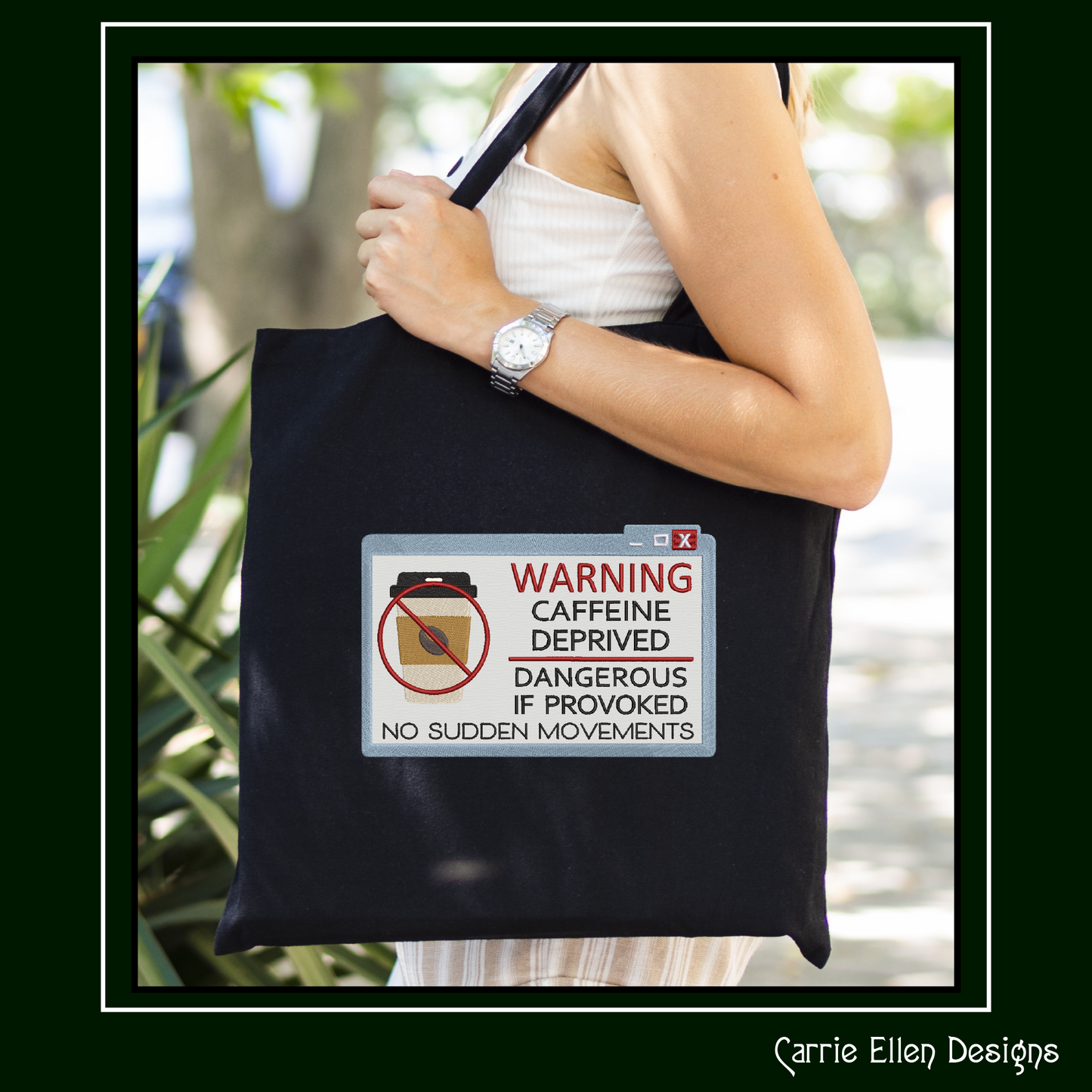 Funny Coffee Machine Embroidery Saying, Caffeine Deprived Warning Design, Snarky Caution Pop-Up Applique, 6 Sizes (3112)