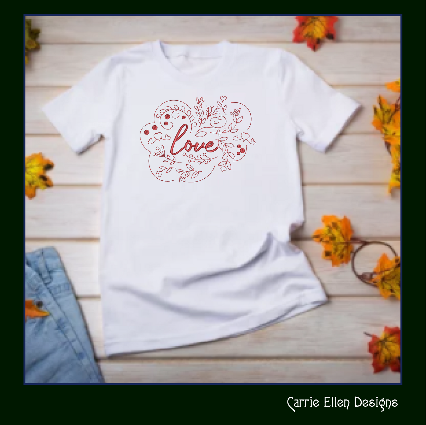 Love Machine Embroidery Design – Valentine’s Day Holiday Pattern, Romantic Doodle Floral Vines, 6 Sizes (3126)