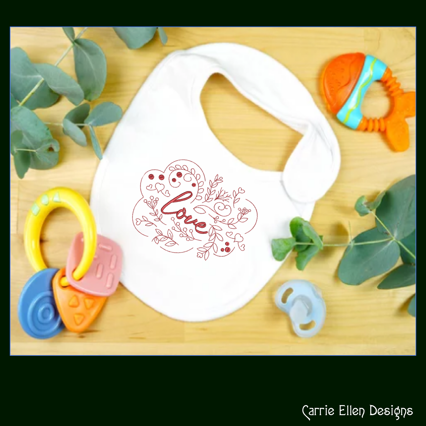 Love Machine Embroidery Design – Valentine’s Day Holiday Pattern, Romantic Doodle Floral Vines, 6 Sizes (3126)