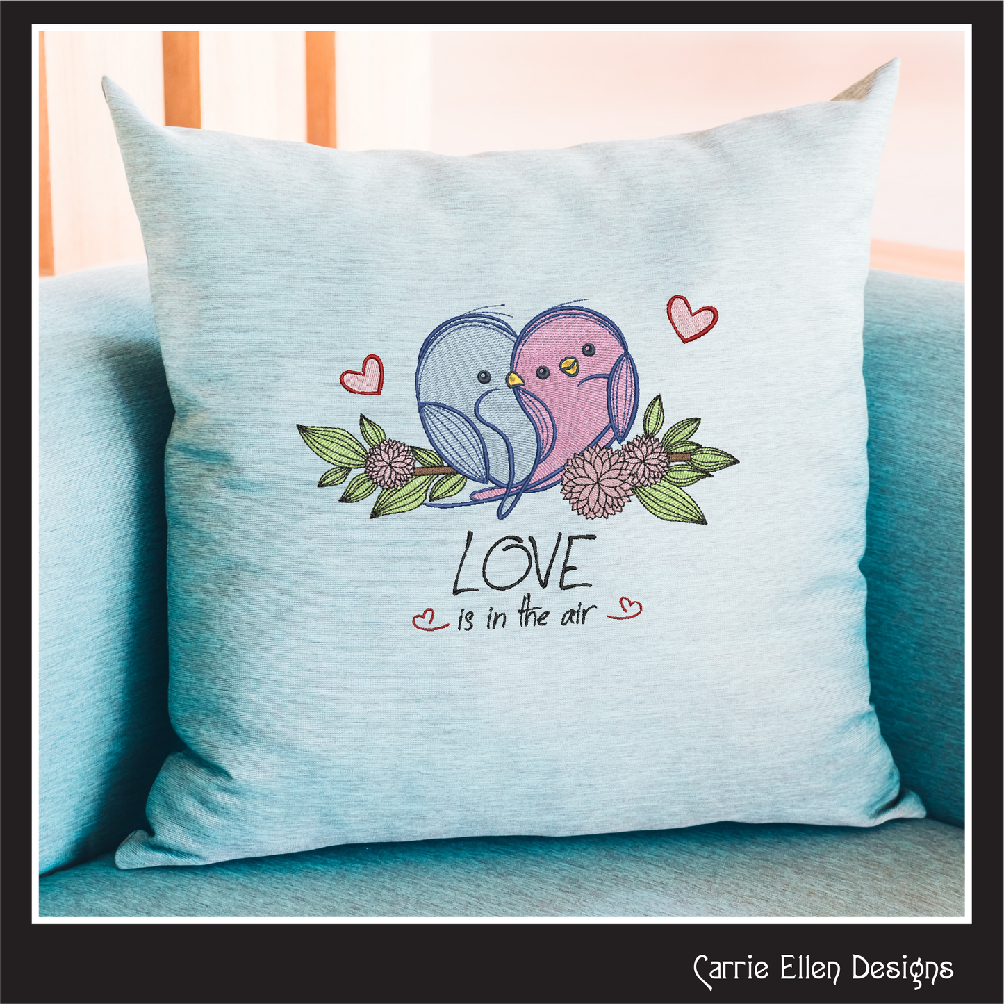 Love Bird Machine Embroidery Design – Valentine’s Day Holiday Pattern, Love Is in the Air Romantic Design, 6 Sizes (3135)