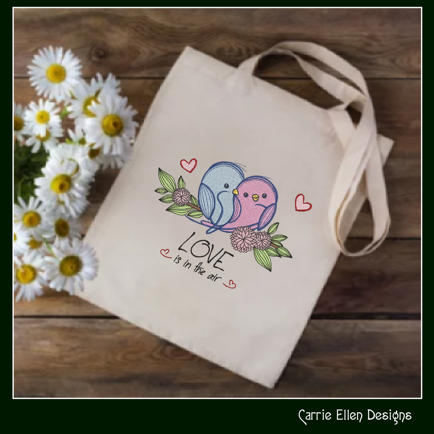 Love Bird Machine Embroidery Design – Valentine’s Day Holiday Pattern, Love Is in the Air Romantic Design, 6 Sizes (3135)