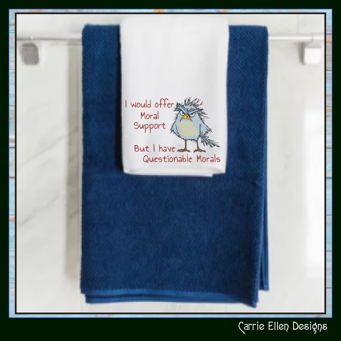 Questionable Morals Machine Embroidery Design, Grumpy Bird, Offer Moral Support Snarky Sarcastic Humor Design, 6 Sizes (3138)