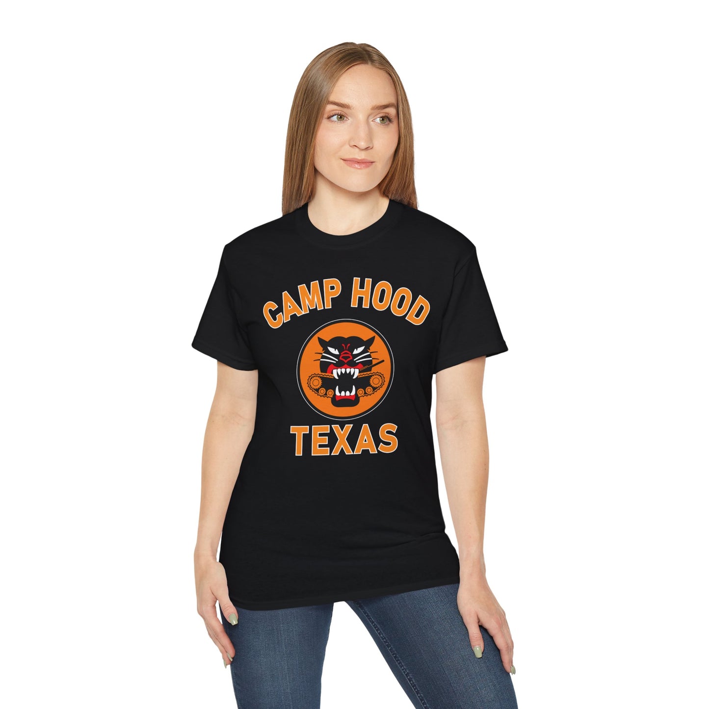Camp Hood Tank Destroyer Battalion Short Sleeve Cotton T-Shirt, Vintage WWII Military Camp Design – Heavyweight 100% Cotton Tee (P-6035)