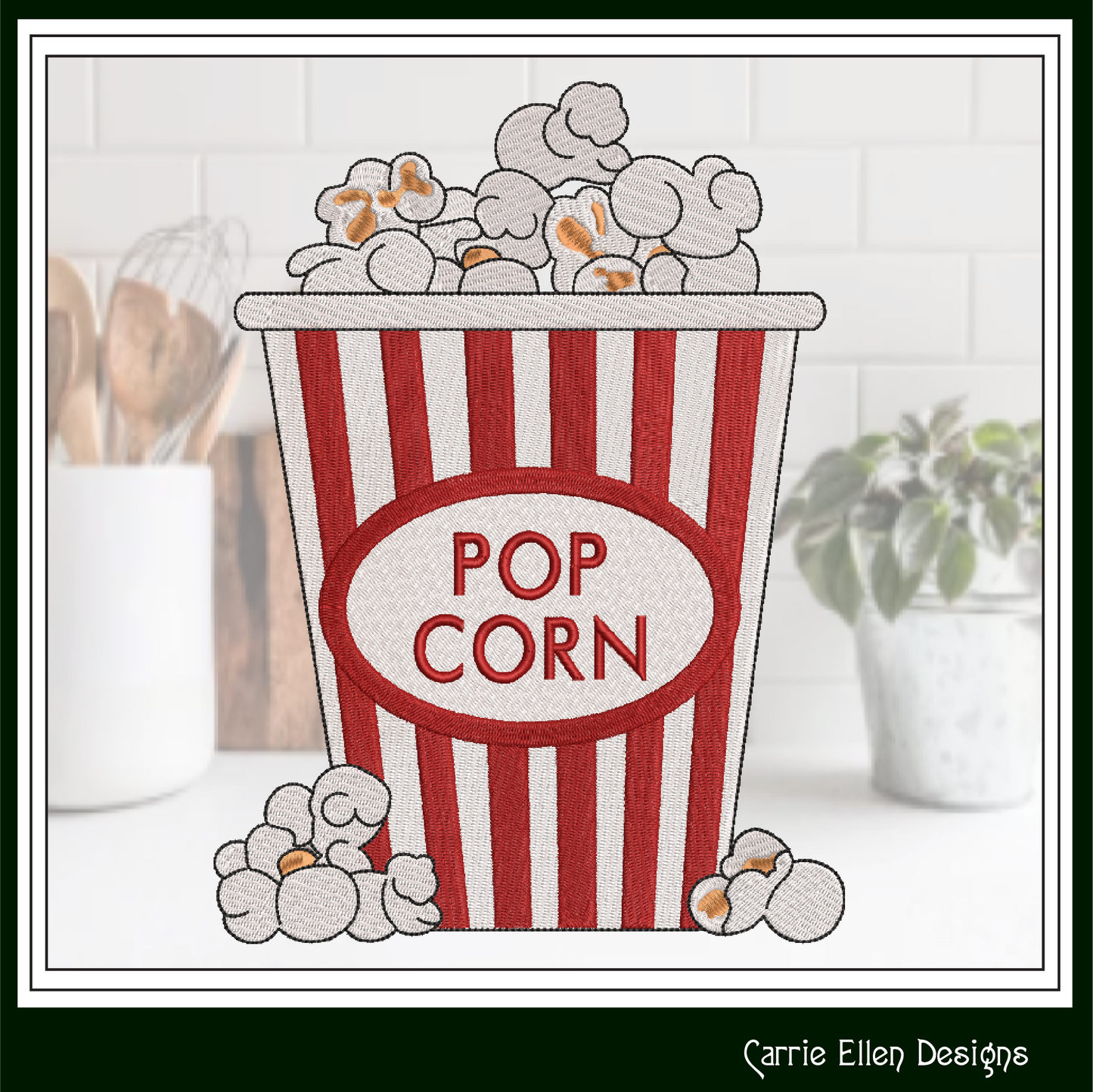 Popcorn Machine Embroidery Design, Movie Night Buttered Snack Food, Vintage Popcorn Bucket, 6 Sizes (3145)