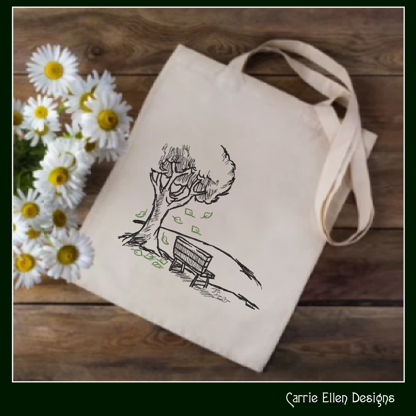 Park Bench Machine Embroidery Design, Autumn Season Line Art Drawing, Falling Leaves and Bench Design, 6 Sizes (3149)