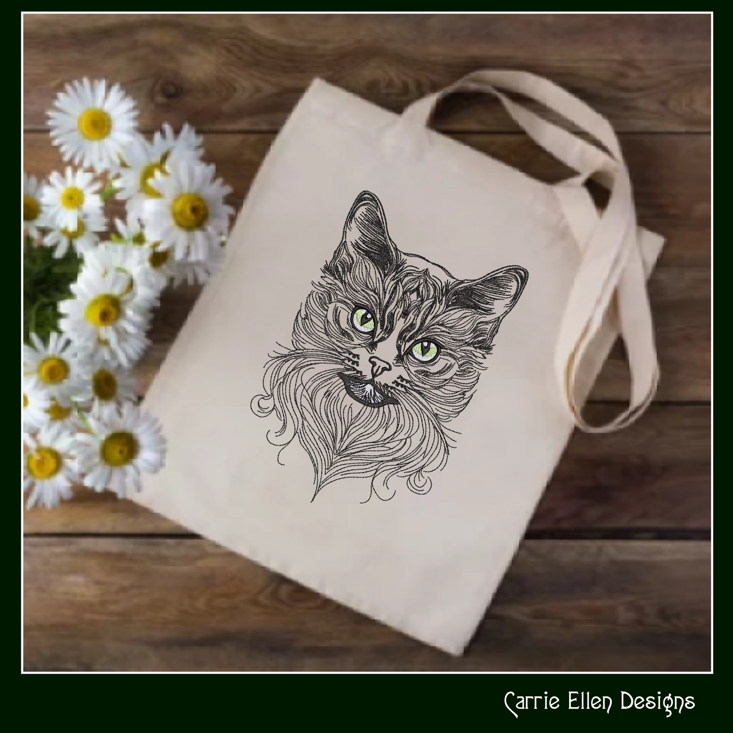Cat Machine Embroidery Design, Artistic Feline Line Art, Tattoo Art, Detailed Pet Sketch Design, 6 Sizes (3150)