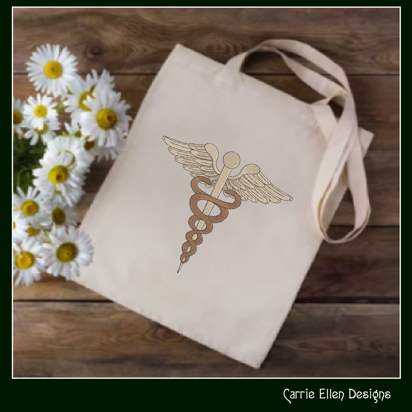 Caduceus Medical Symbol Machine Embroidery Design, Doctor Winged Staff Serpents, 6 Sizes (3152)
