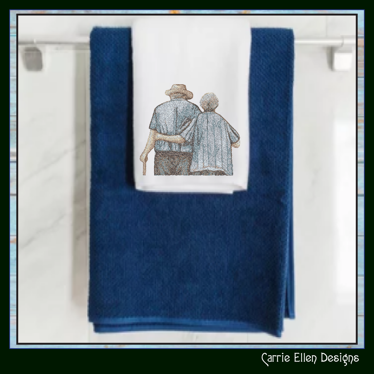 Grandparents Machine Embroidery Design, Elderly Couple Photo Drawing, Embroidery Pattern, Grandparents Gift, 6 Sizes (3155)