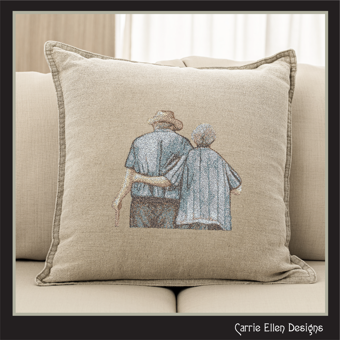 Grandparents Machine Embroidery Design, Elderly Couple Photo Drawing, Embroidery Pattern, Grandparents Gift, 6 Sizes (3155)