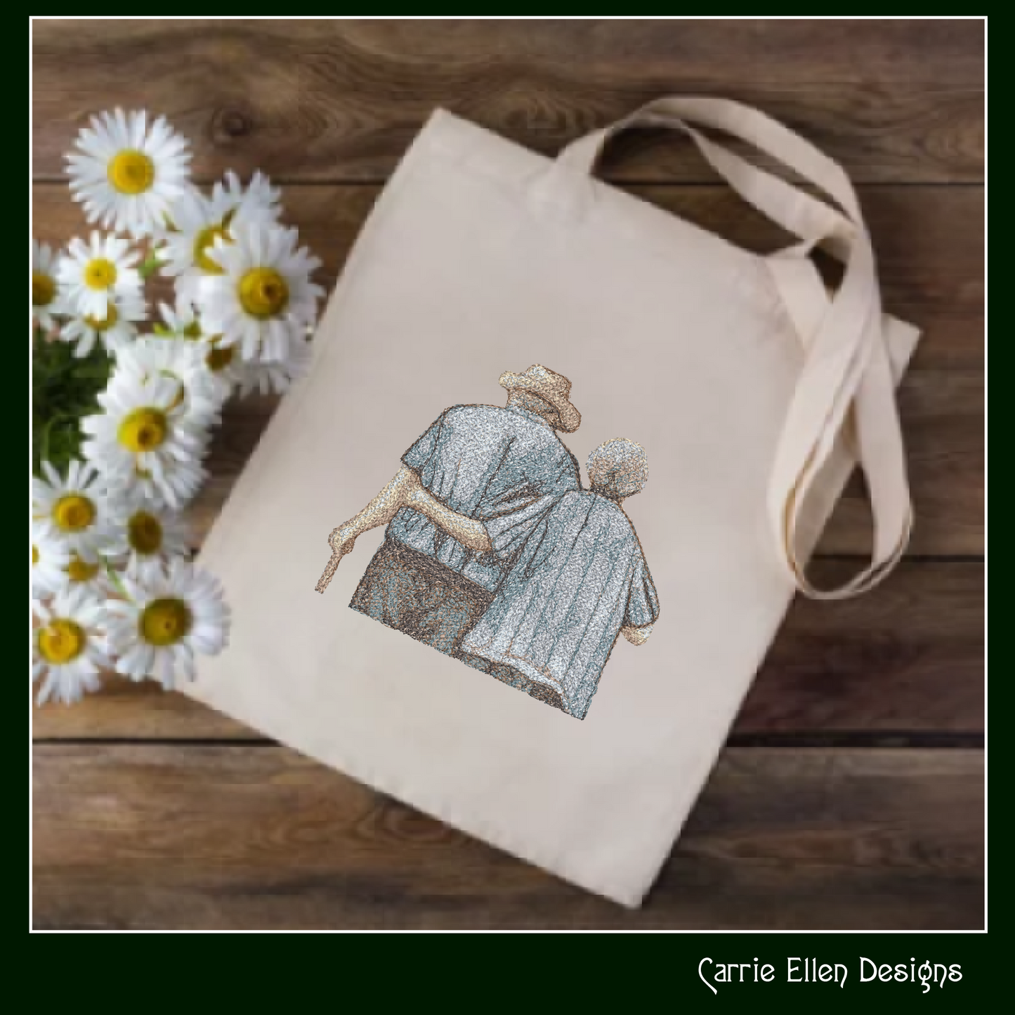 Grandparents Machine Embroidery Design, Elderly Couple Photo Drawing, Embroidery Pattern, Grandparents Gift, 6 Sizes (3155)