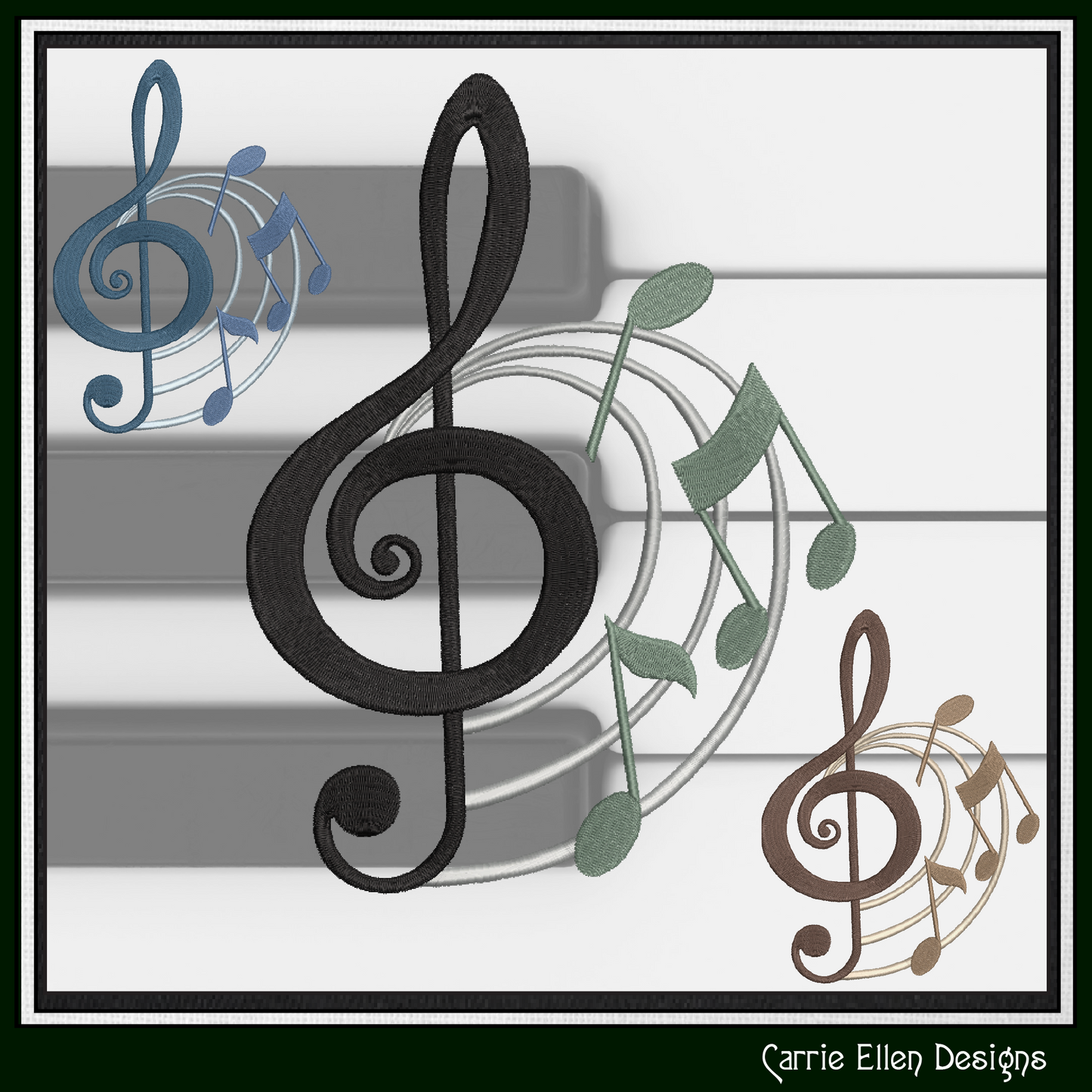 Treble Clef Embroidery Design – Sheet Music Note Symbol – Artistic Flair Pattern – 6 Sizes (3157)