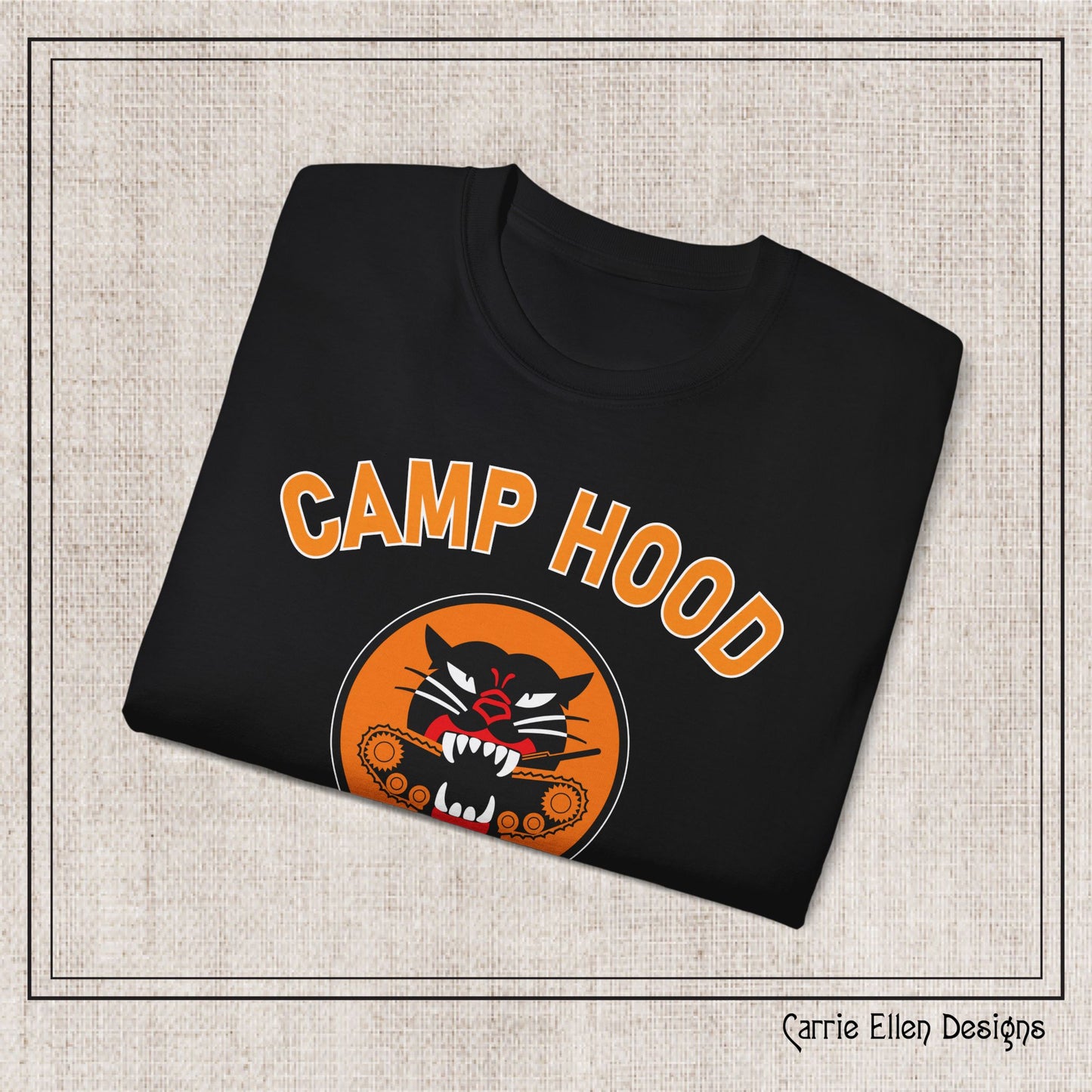 Camp Hood Tank Destroyer Battalion Short Sleeve Cotton T-Shirt, Vintage WWII Military Camp Design – Heavyweight 100% Cotton Tee (P-6035)