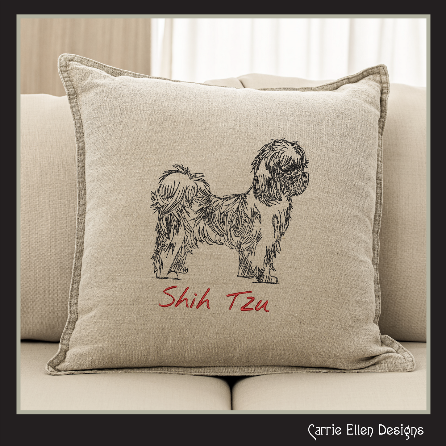 Shih Tzu Machine Embroidery Design, Dog Sketch Pattern, Dog Lover Gift, Small Dog Breed, 6 Sizes (3172)