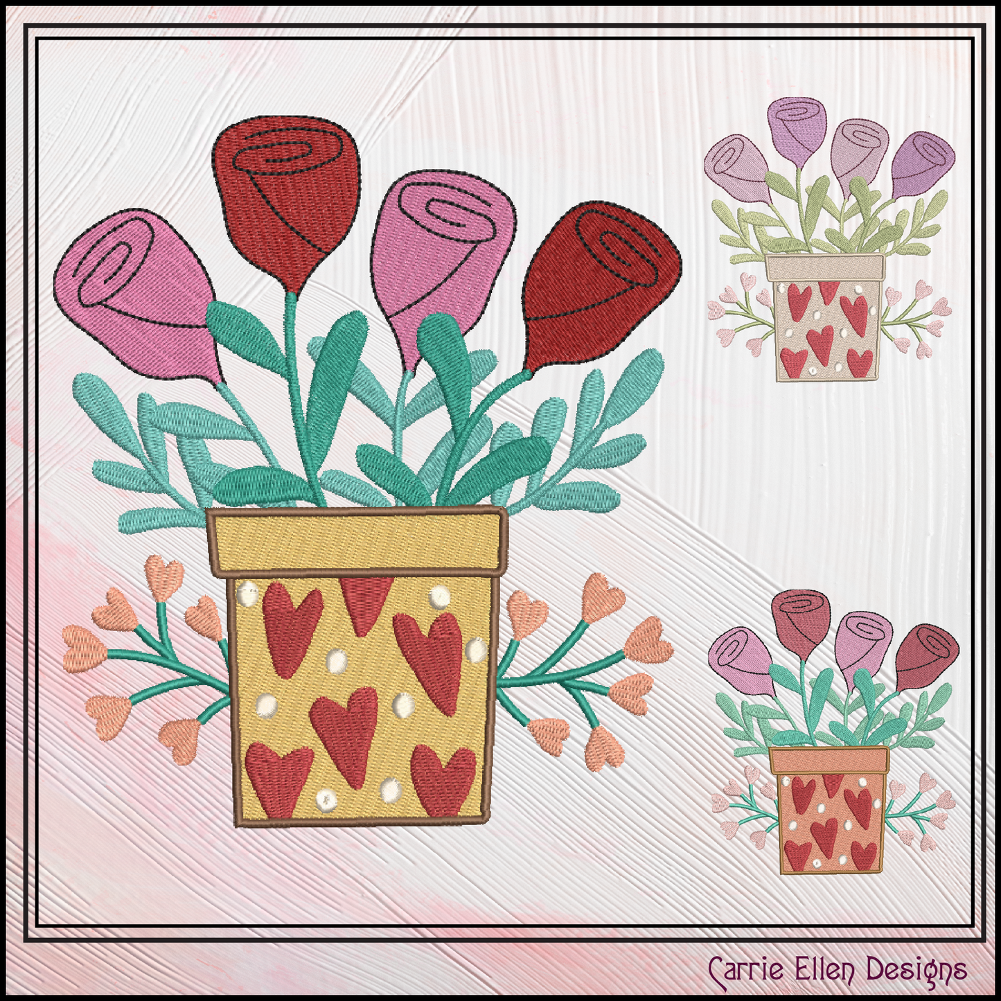 Love Machine Embroidery Design – Hearts and Roses Valentine’s Day Pattern, Romantic Floral Décor, 6 Sizes (3185)