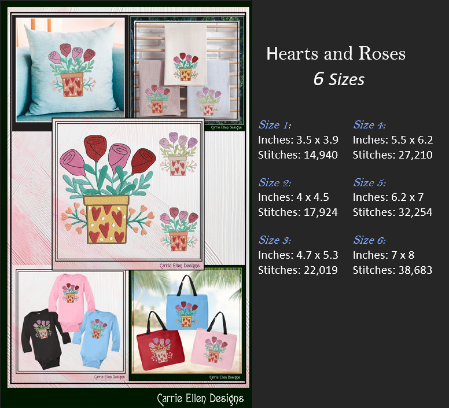 Love Machine Embroidery Design – Hearts and Roses Valentine’s Day Pattern, Romantic Floral Décor, 6 Sizes (3185)