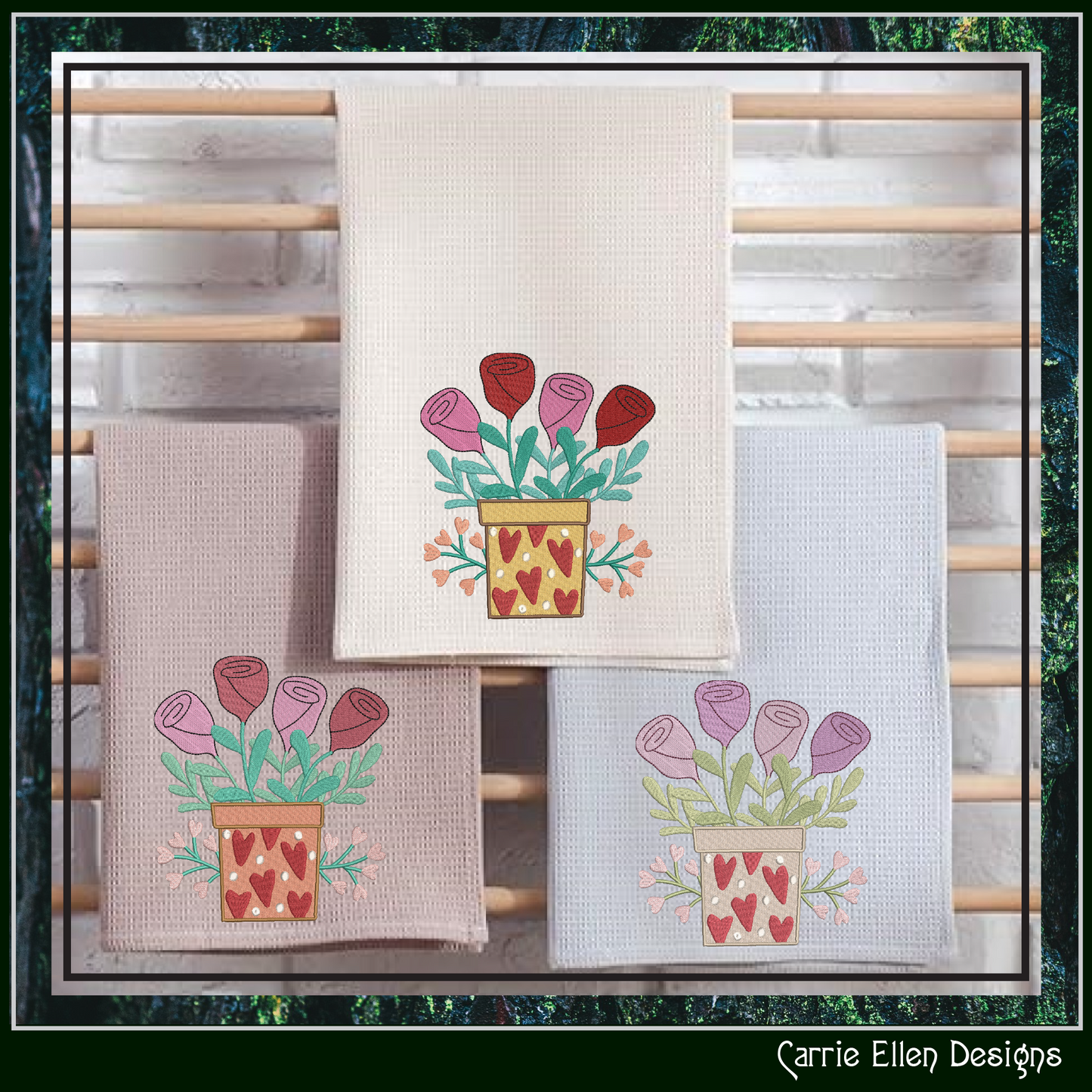 Love Machine Embroidery Design – Hearts and Roses Valentine’s Day Pattern, Romantic Floral Décor, 6 Sizes (3185)