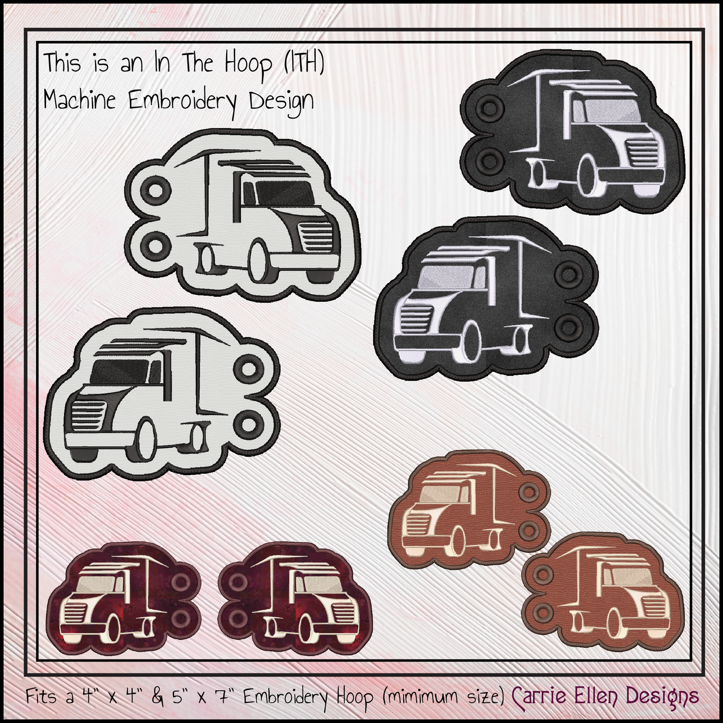 Truck ITH Machine Embroidery Design, In The Hoop Delivery Truck Shoe Wing Design, Truck Silhouette Shoe Charms (3193)