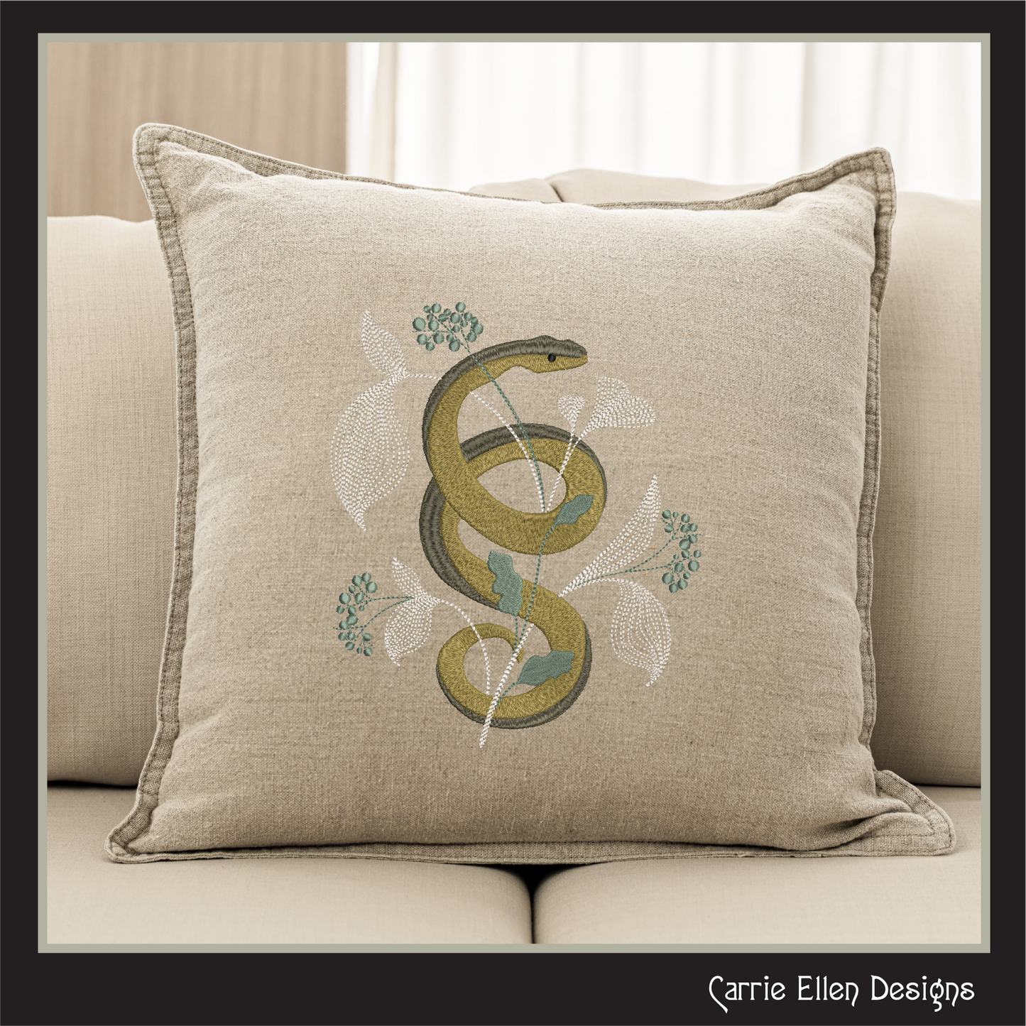 Decorative Snake Machine Embroidery Design, Snake Entwined with Leaves and Flowers, 6 Sizes (3205)