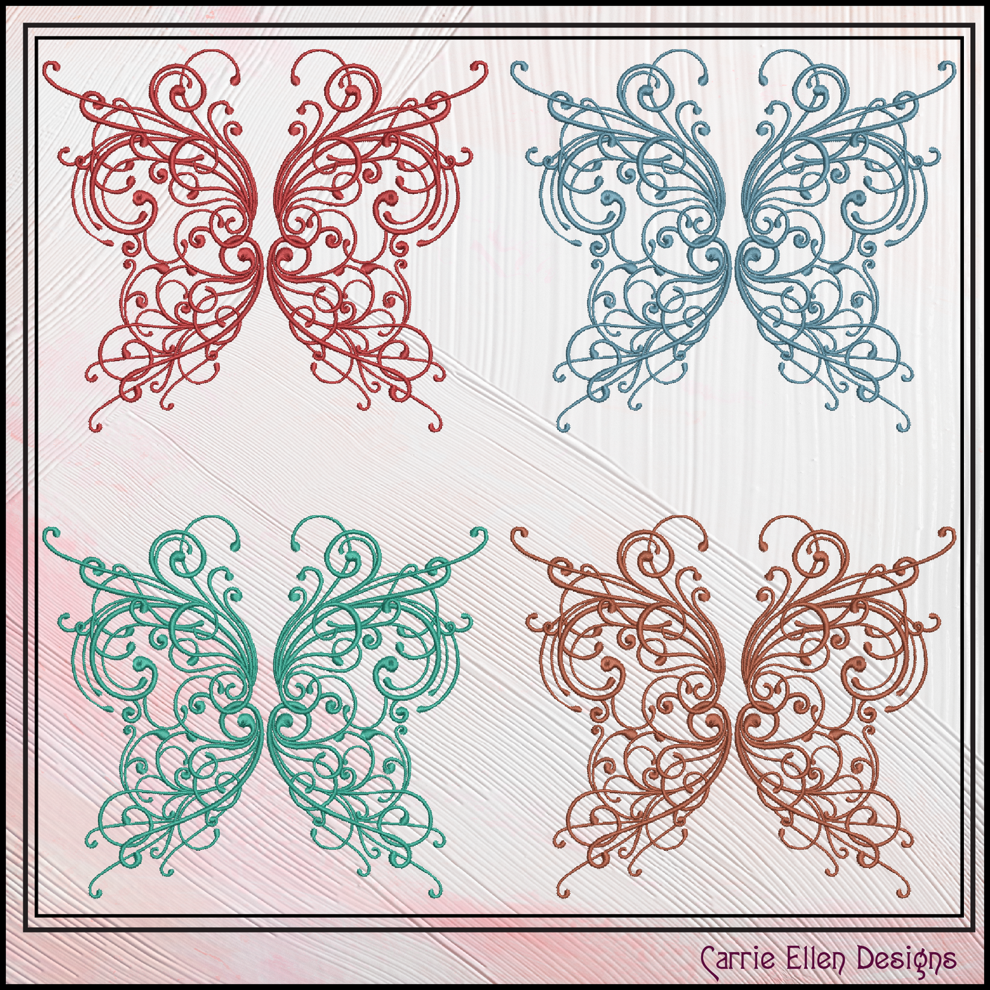 Butterfly Machine Embroidery Design, Swirled Winged Floral Winged Decorative Butterfly Pattern, 6 Sizes (3213)