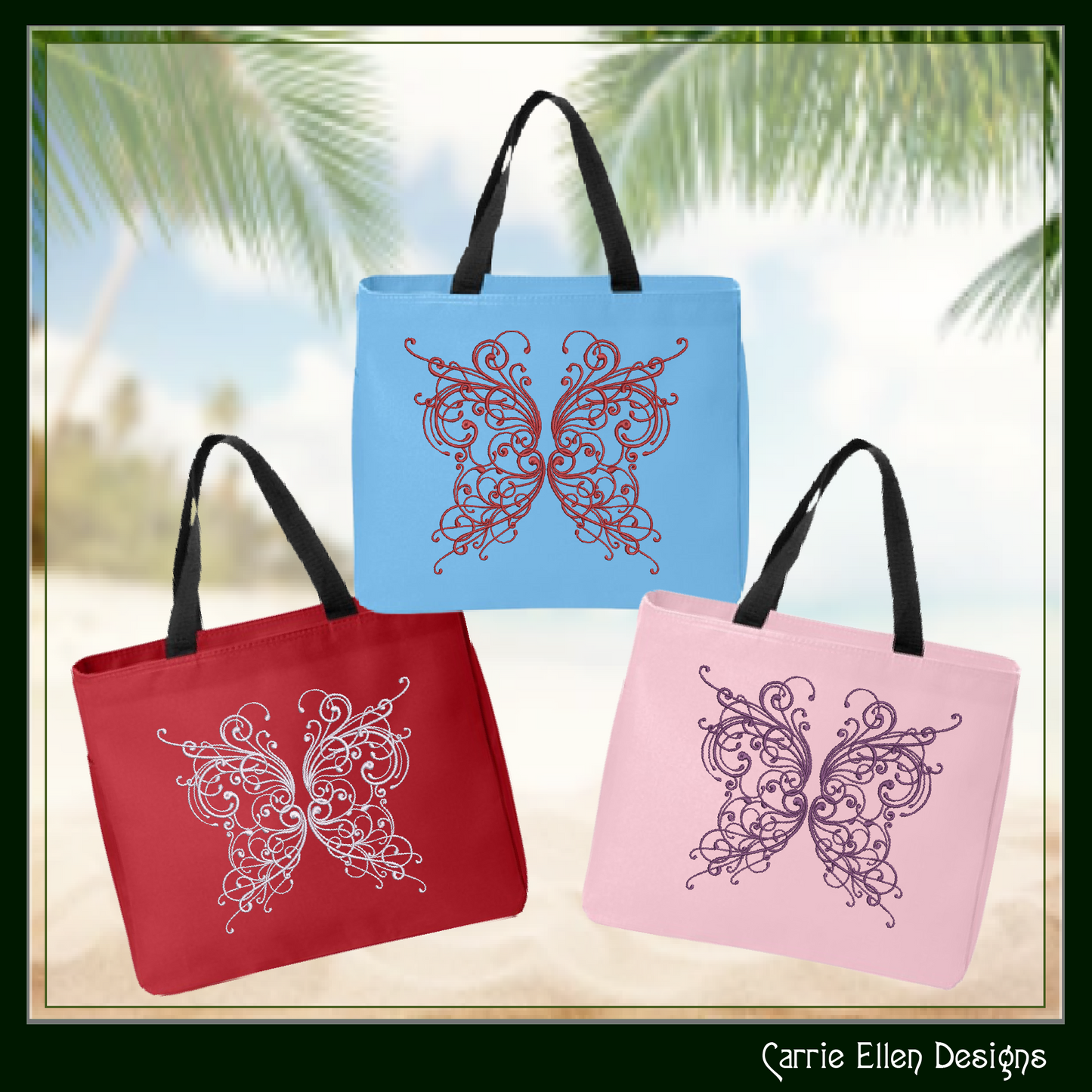 Butterfly Machine Embroidery Design, Swirled Winged Floral Winged Decorative Butterfly Pattern, 6 Sizes (3213)