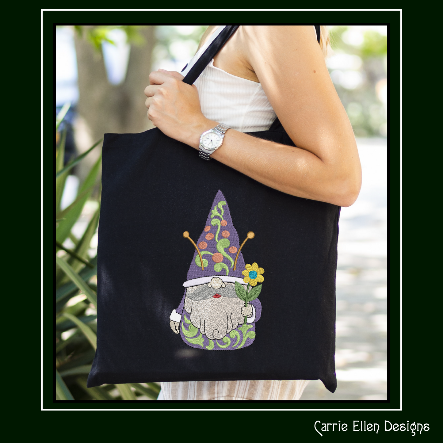 Garden Bee Gnome Machine Embroidery Design, Bees and Flowers Garden Gnome Pattern, 6 Sizes (3245)