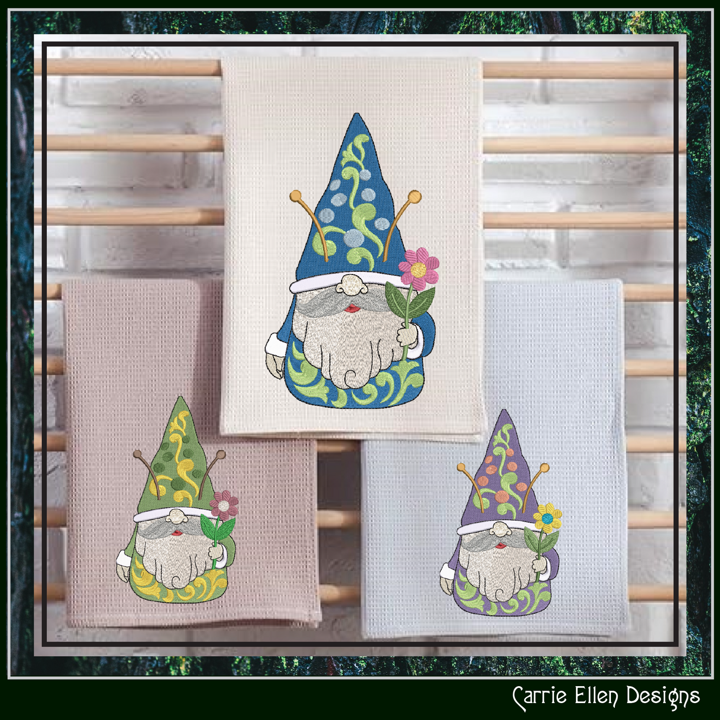 Garden Bee Gnome Machine Embroidery Design, Bees and Flowers Garden Gnome Pattern, 6 Sizes (3245)