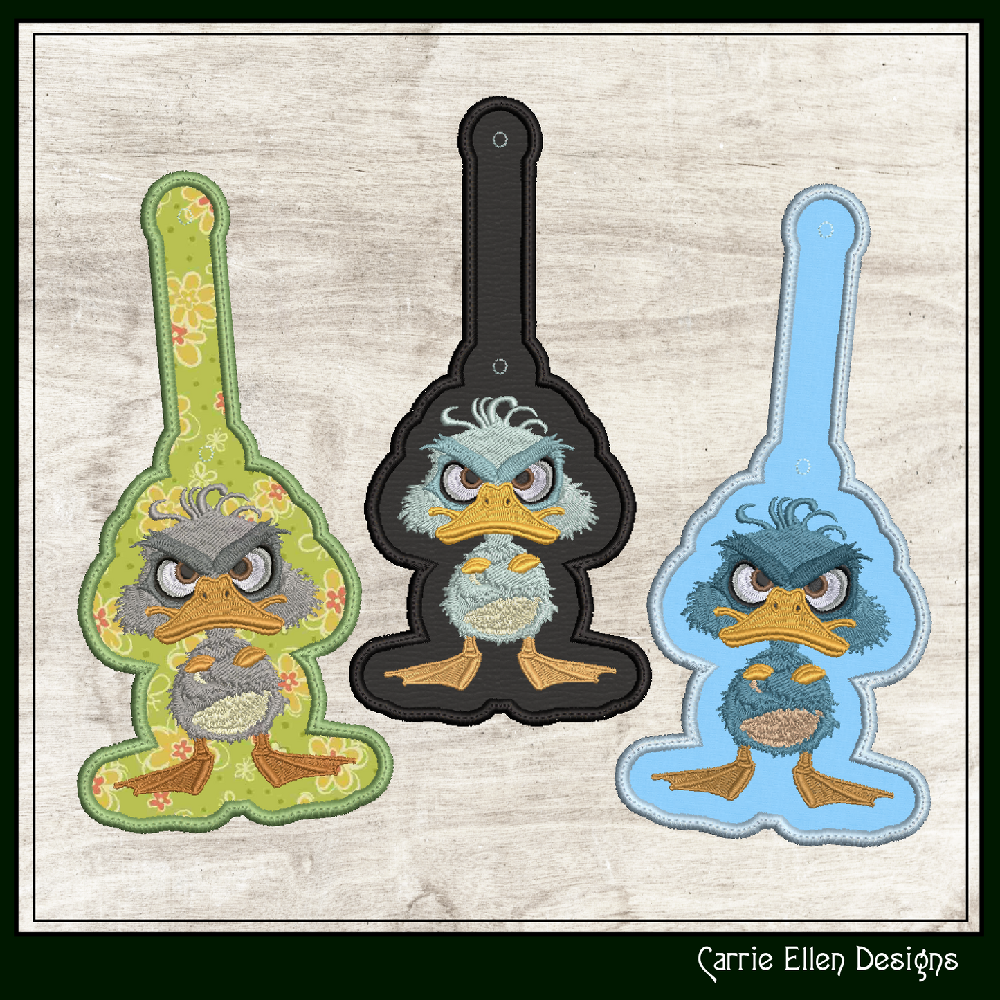 Angry Duck ITH Key Fob Machine Embroidery Design | Grumpy Duck In-The-Hoop Key Tag with Attitude (3248)