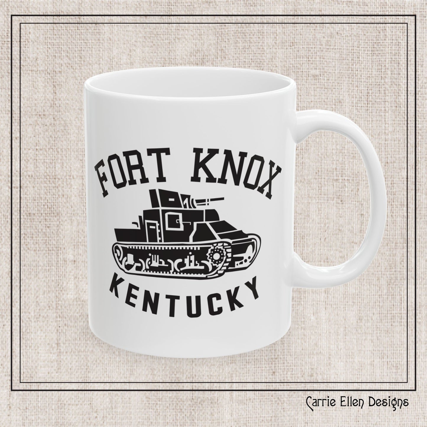 Fort Knox Kentucky Army Tank Ceramic Mug – Vintage WWII U.S. Army Graphic Reproduction – 11oz & 15oz Sizes (P-6048)
