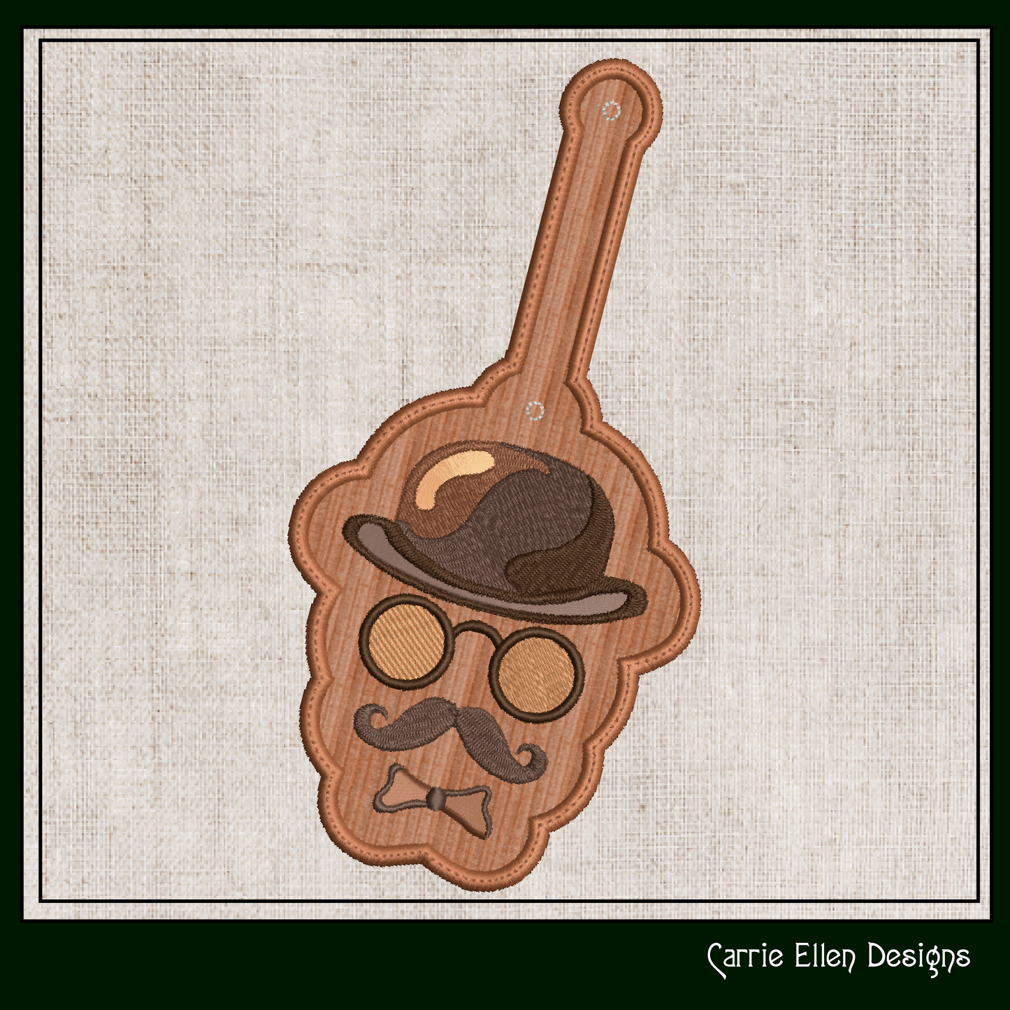 Proper Gentleman ITH Key Fob Machine Embroidery Design | Vintage English Man In-The-Hoop Key Tag (3265)