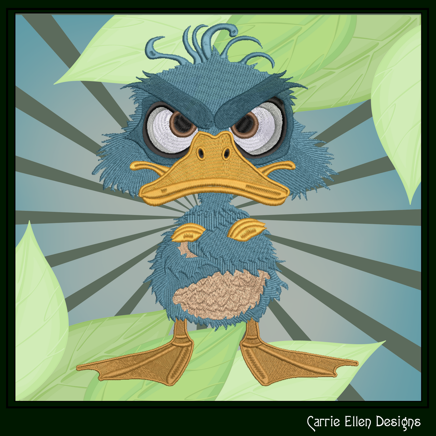 Grumpy Duck with Attitude Machine Embroidery Design – Angry Farm Bird, Silly Animal Pattern, 6 Sizes, (3271)