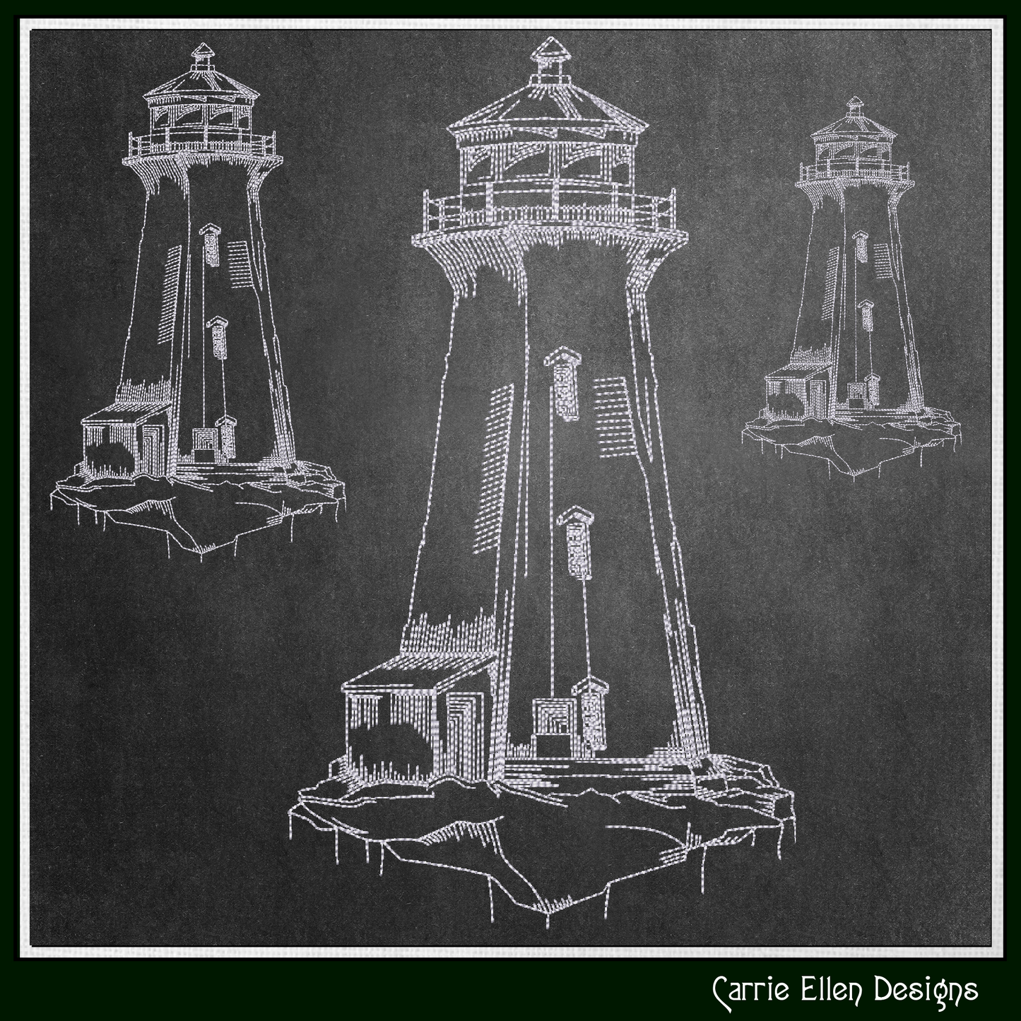 Lighthouse Embroidery Design, Cliffside Lighthouse Sketch Machine Embroidery Design, Coastal Light House Island Design, 6 Sizes (3273)