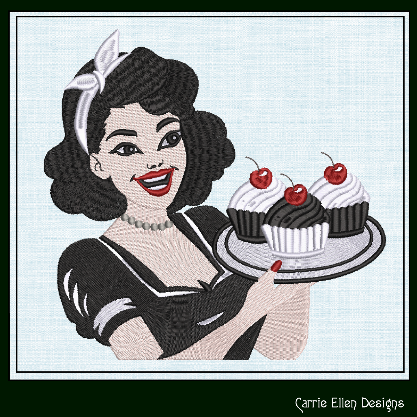 Housewife with Cupcakes Machine Embroidery Design, Vintage Woman with Baked Cakes, 50s Classic Mom, 6 Sizes (3280)