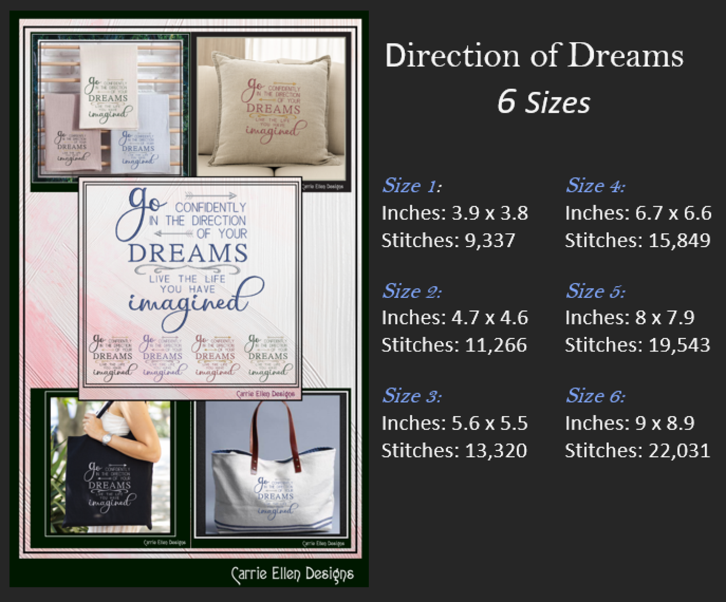 Go Confidently in the Direction of Your Dreams Machine Embroidery Design – Inspirational Motivational Quote – 6 Sizes (3343)
