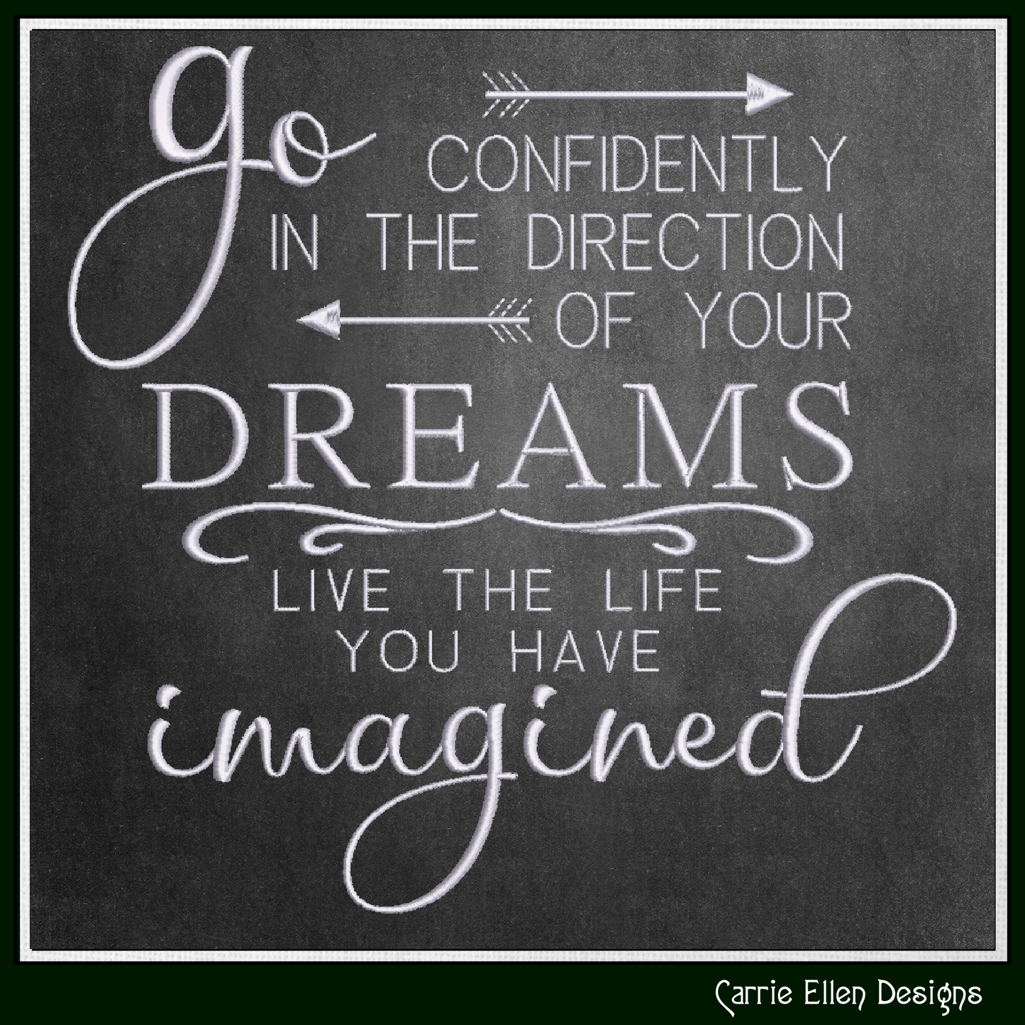 Go Confidently in the Direction of Your Dreams Machine Embroidery Design – Inspirational Motivational Quote – 6 Sizes (3343)