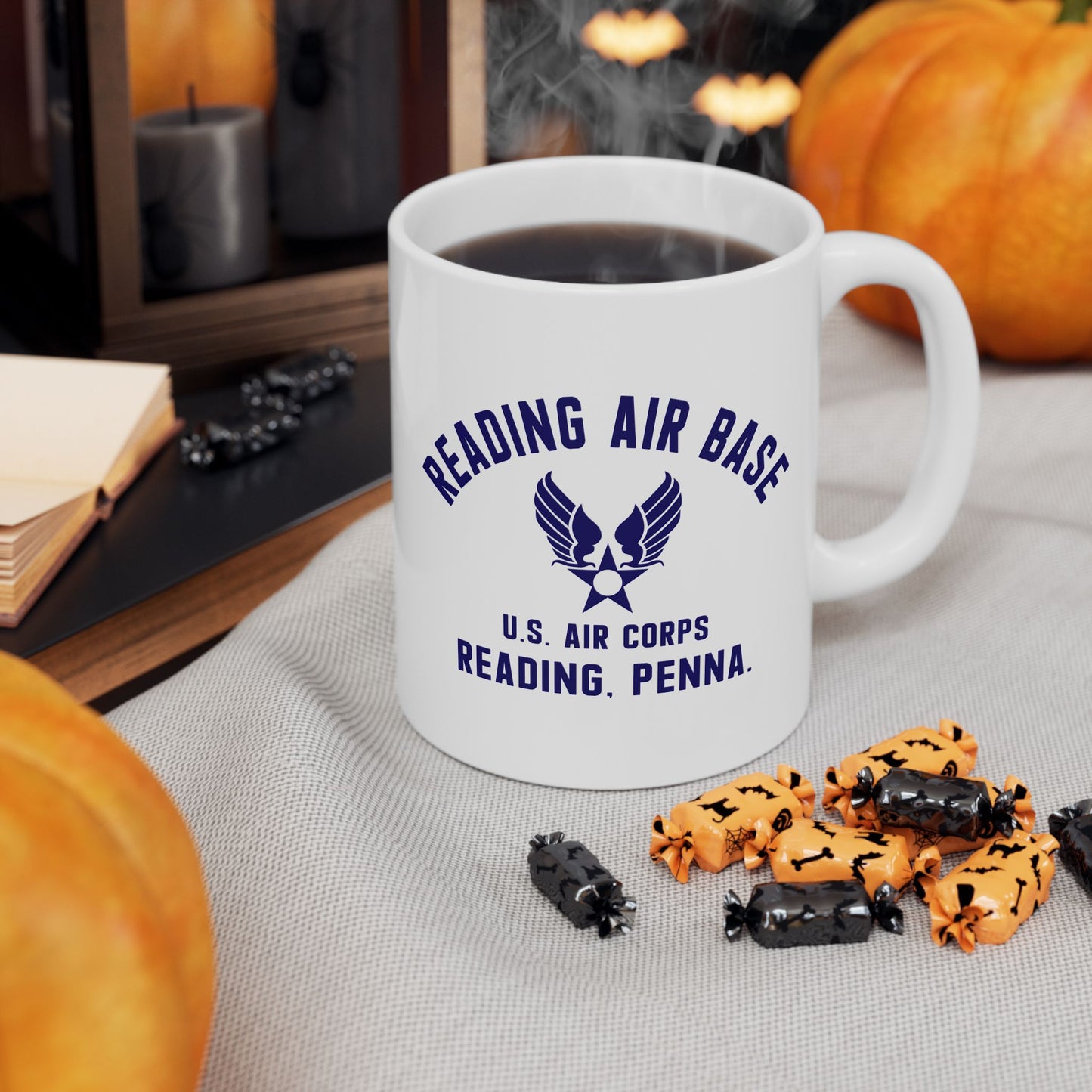 Reading Air Base Ceramic Mug, Vintage WWII Military Camp Design – 11oz & 15oz Sizes (P-6038)