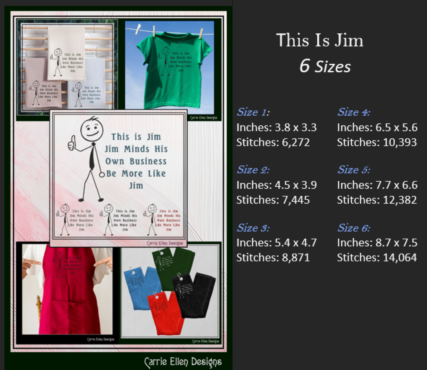 Funny Stick Figure "This is Jim" Machine Embroidery Design – Snarky Embroidered Saying – 6 Sizes (3386)