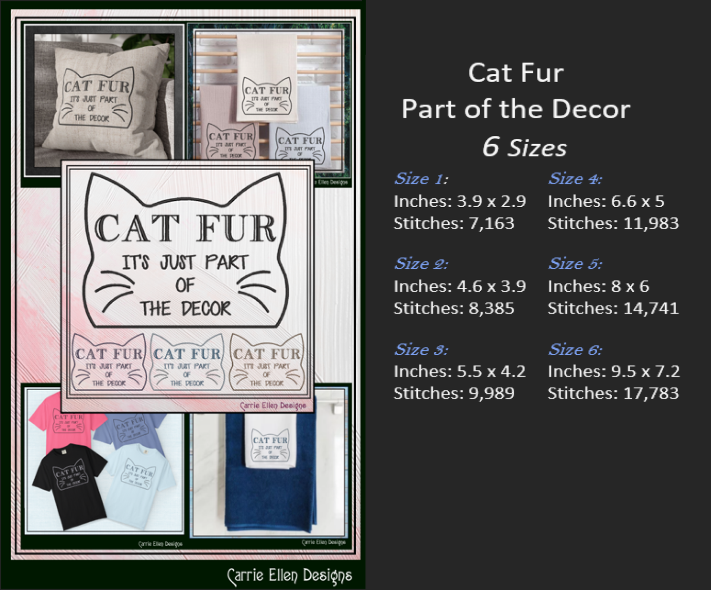 Cat Fur Décor Machine Embroidery Design – Cat Fur its part of the Décor Quote for Cat Lovers – 6 Sizes (3397)