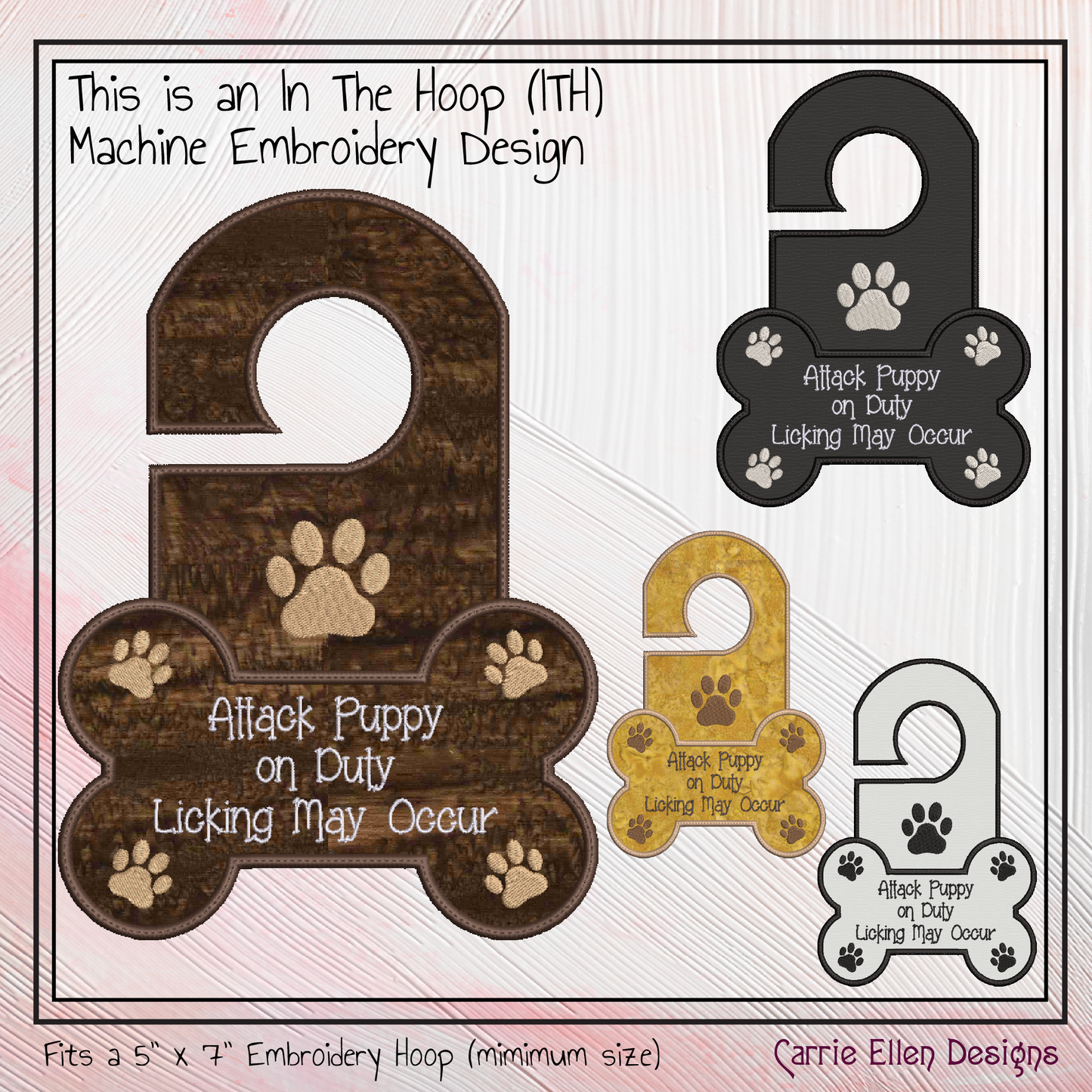Attack Puppy On Duty ITH Door Knob Hanger Machine Embroidery Design – Dog Lover In The Hoop Door Sign (3398)