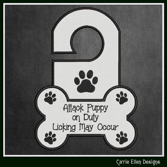 Attack Puppy On Duty ITH Door Knob Hanger Machine Embroidery Design – Dog Lover In The Hoop Door Sign (3398)