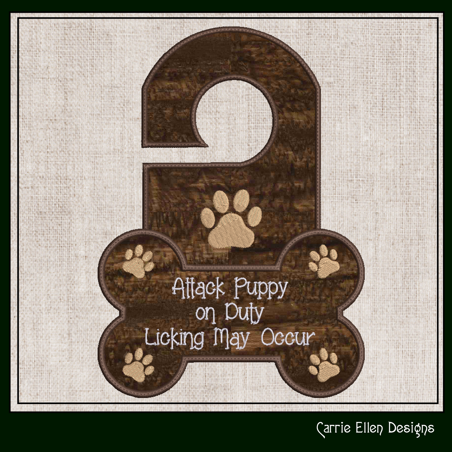 Attack Puppy On Duty ITH Door Knob Hanger Machine Embroidery Design – Dog Lover In The Hoop Door Sign (3398)