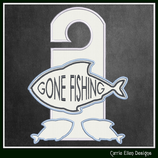 Gone Fishing ITH Door Knob Hanger Machine Embroidery Design – Angler Sport Fishing In The Hoop Door Sign (3401)