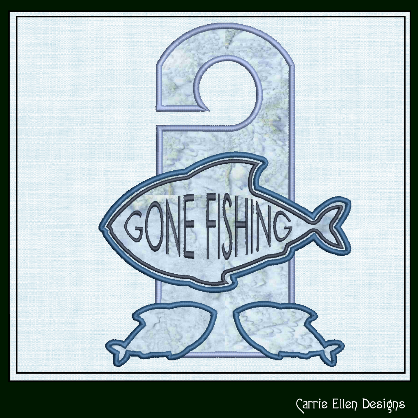 Gone Fishing ITH Door Knob Hanger Machine Embroidery Design – Angler Sport Fishing In The Hoop Door Sign (3401)