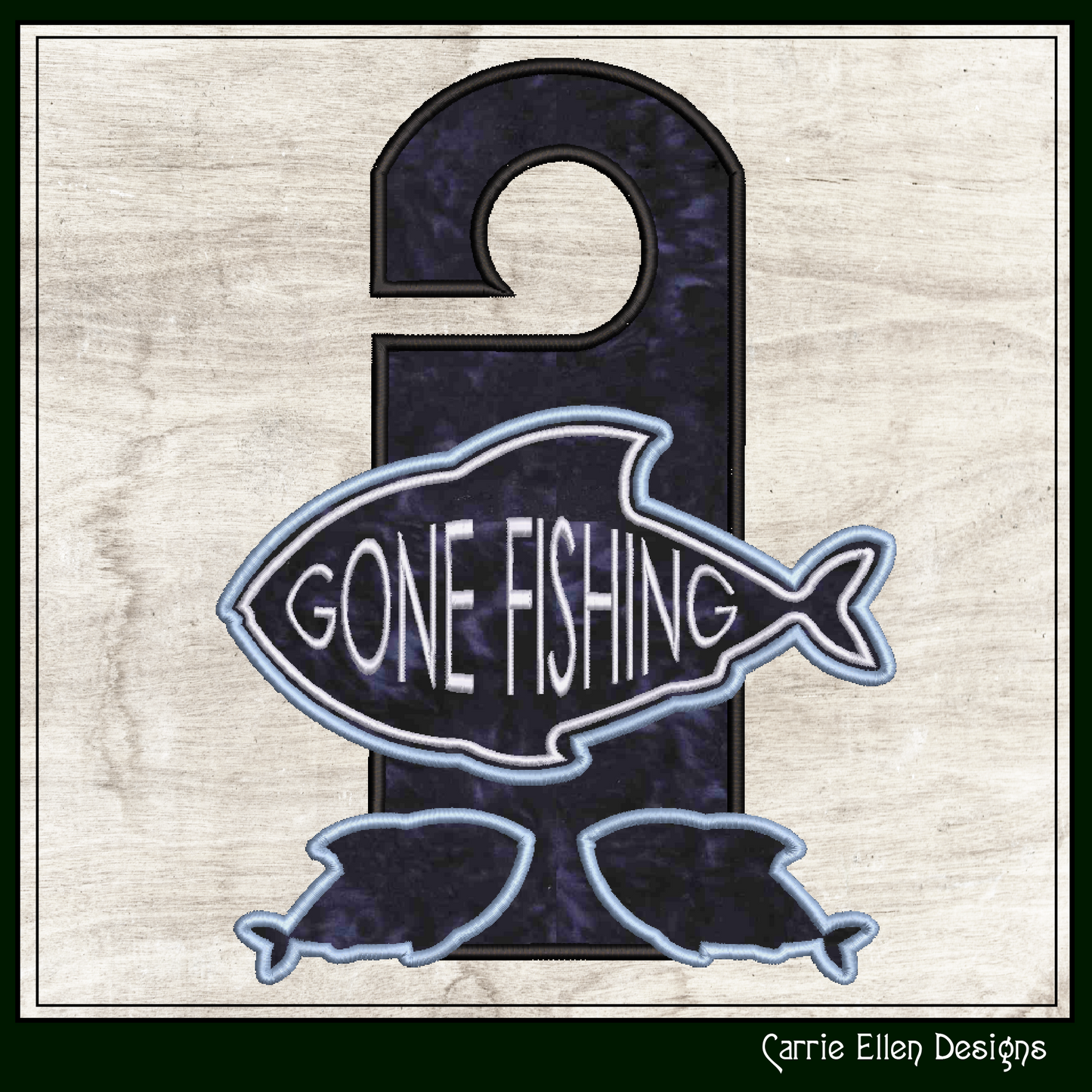 Gone Fishing ITH Door Knob Hanger Machine Embroidery Design – Angler Sport Fishing In The Hoop Door Sign (3401)