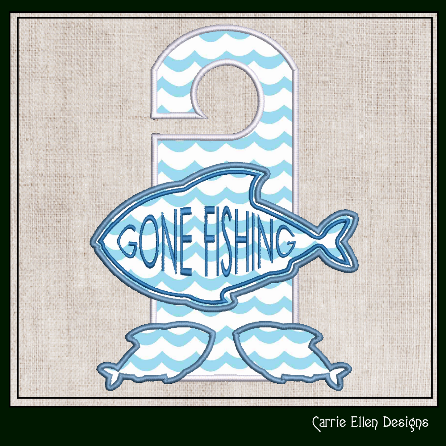 Gone Fishing ITH Door Knob Hanger Machine Embroidery Design – Angler Sport Fishing In The Hoop Door Sign (3401)